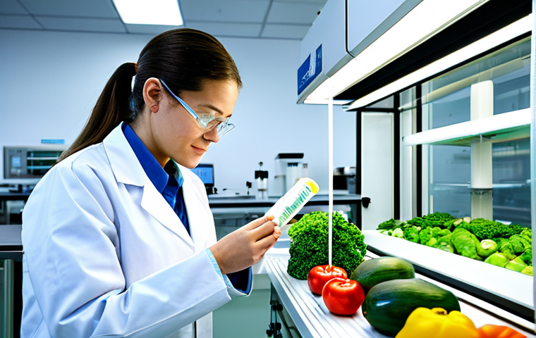 Modern Food Packaging Lab**
"A brightly lit, modern food packaging laboratory. A female scientist in a lab coat, fully clothed, is examining a package of fresh produce. The package is labeled 'MAP' (Modified Atmosphere Packaging). Background elements include various packaging materials, scientific equipment, and digital displays showing data related to food preservation. Focus on innovation and technology. Safe for work, appropriate content, professional, perfect anatomy, natural proportions, high quality."
**