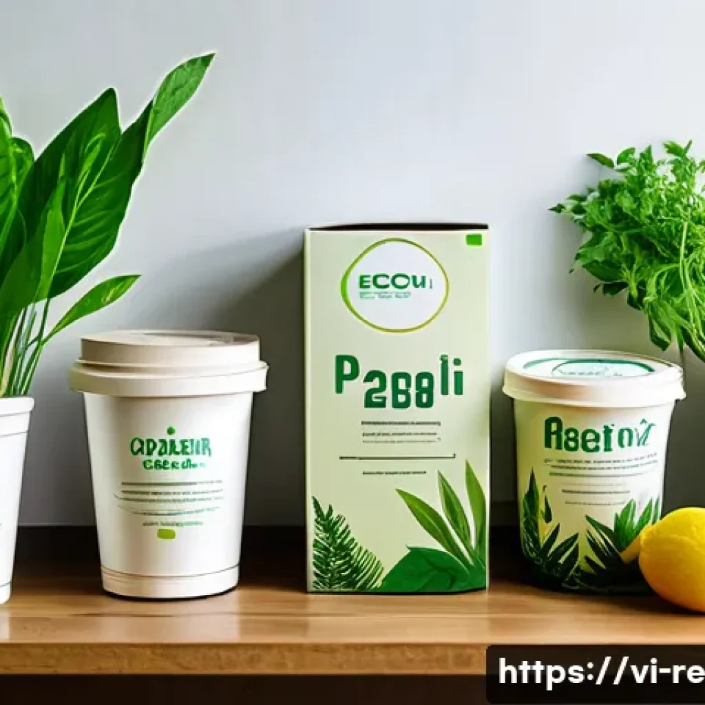 포장재의 종류와 음식 보존 효과 - A high-resolution image of eco-friendly food packaging made from biodegradable materials such as PLA...