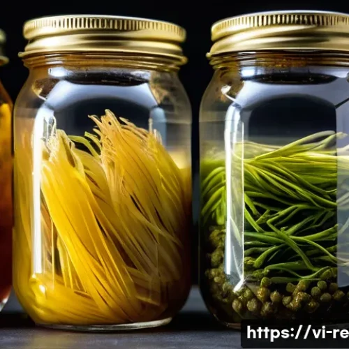 Home 33 식품 보존을 위한 생명공학 기술 - A detailed close-up image of beneficial Lactobacillus bacteria cultures in a natural food preservati...