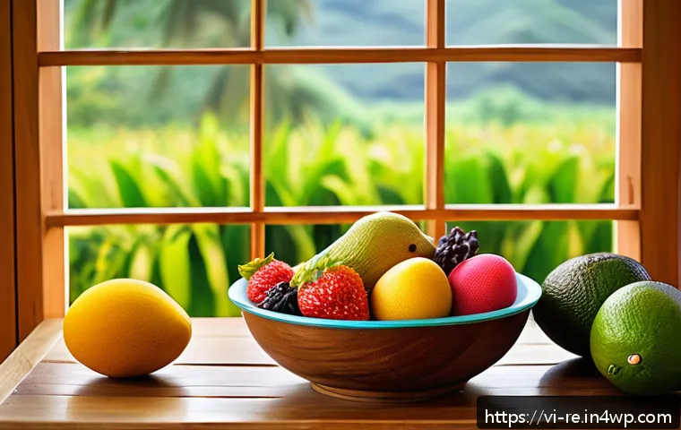 과일 보존을 위한 최적의 방법 - A vibrant kitchen scene featuring a variety of fresh tropical fruits such as ripe mangoes, avocados,...